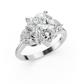 Pear Cut Moissanite Ring with Marquise Side Diamonds in Premium White Gold