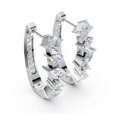 Luxury Multi-Shape Moissanite Hoop Earrings – White Gold Finish