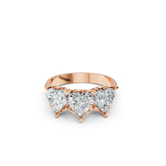 Trilogy Heart Cut Moissanite Diamond Ring in Rose Gold