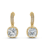 Cushion-Cut Moissanite Halo Dangle Earrings – 18K Gold-Plated Luxury Drop Earrings