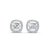 Cushion-Cut Halo Stud Earrings with Brilliant Moissanite Diamonds Center