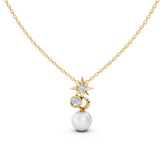 Celestial Star & Moon Pearl Pendant in 18K Gold Plating