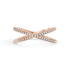 18k Rose Gold Plated X-Shaped Pave Moissanite Diamond Band Ring for Women