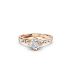 Regal Solitaire Ring with Pave Moissanite on Rose gold band