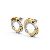 Dual-Tone Modern Spiral Circle Stud Earrings – 18K Gold Polish