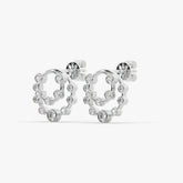 Radiant Double-Halo Moissanite Diamonds Circle Stud Earrings in Rhodium Finish