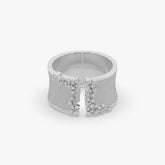 Textured Wide Open Band Ring with Clustered Moissanite Diamonds