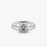 Round Solitaire Sterling Silver Ring with Pavé Band by Sstringz