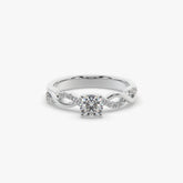 Sstringz Twisted Vine Pavé Solitaire Ring in Platinum Rhodium Finish
