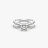 Asscher-Cut Solitaire Ring with Split Pavé Shank in Sterling Silver