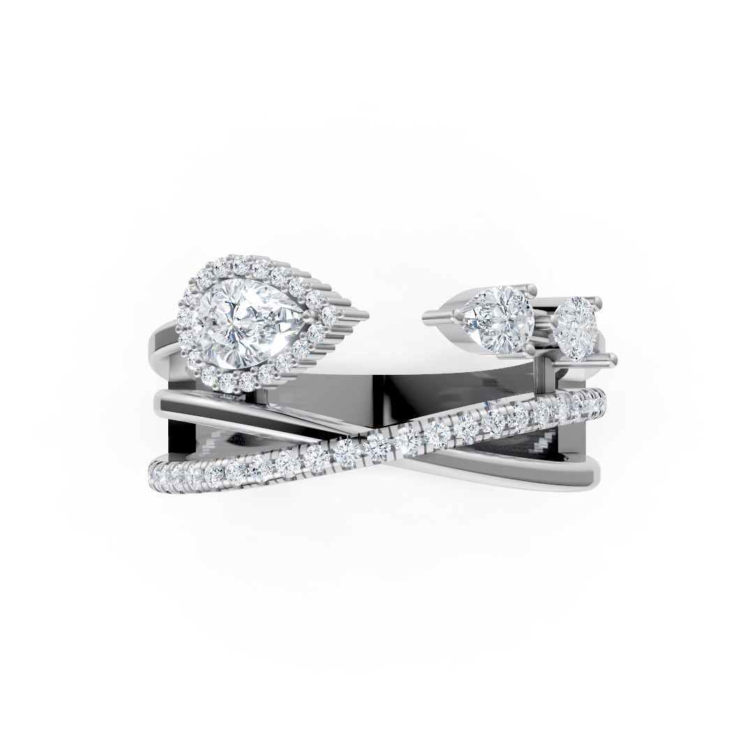 Multi-Layer Moissanite Open Ring – Dual Pear Cut & Pave Band Ring