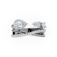 Multi-Layer Moissanite Open Ring – Dual Pear Cut & Pave Band Ring