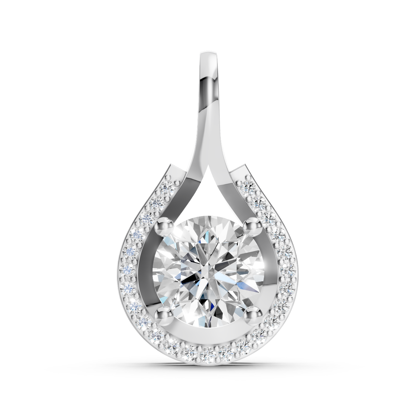 Eternal Teardrop Halo Moissanite Diamond Pendant – Round Brilliant Centerpiece in 925 Silver