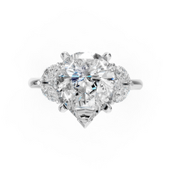 Pear Cut Moissanite Ring with Marquise Side Diamonds in Premium White Gold