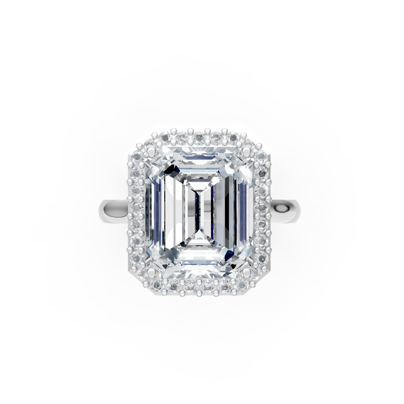 Emerald-Cut Halo Moissanite Ring in Premium Silver – Statement Engagement & Cocktail Ring