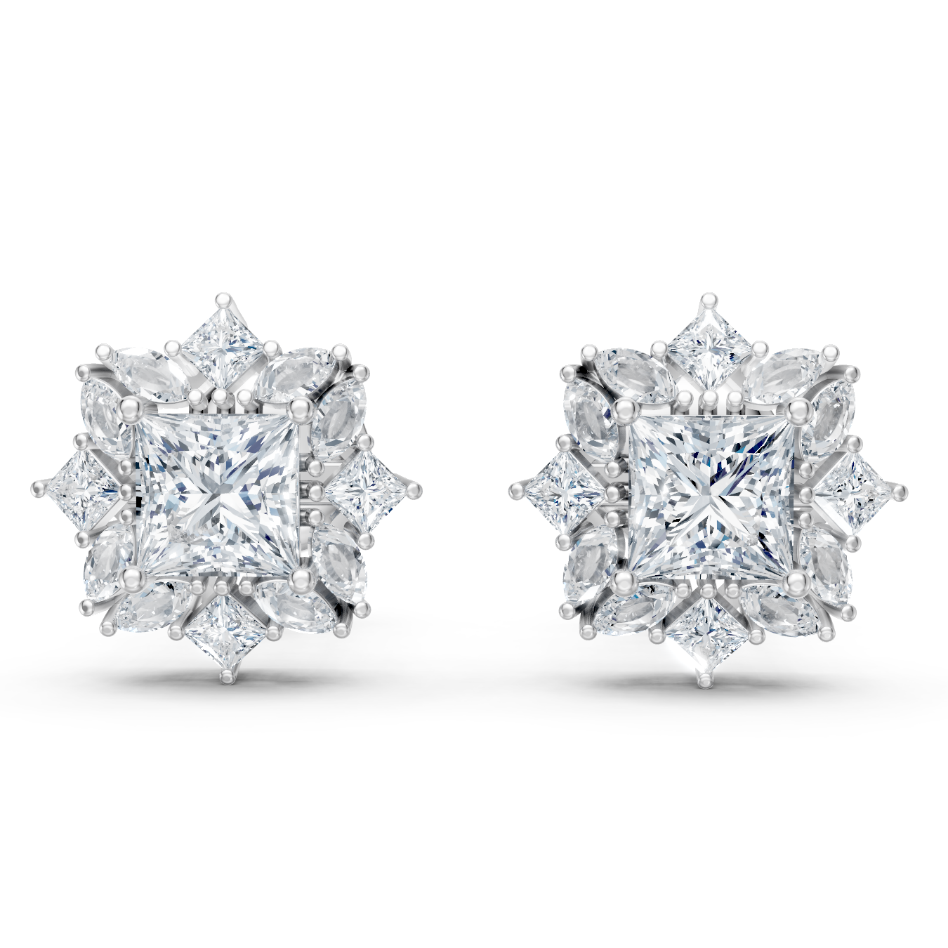 Radiant Cluster Moissanite Diamond Stud Earrings – Multi-Shape Halo Sparkle