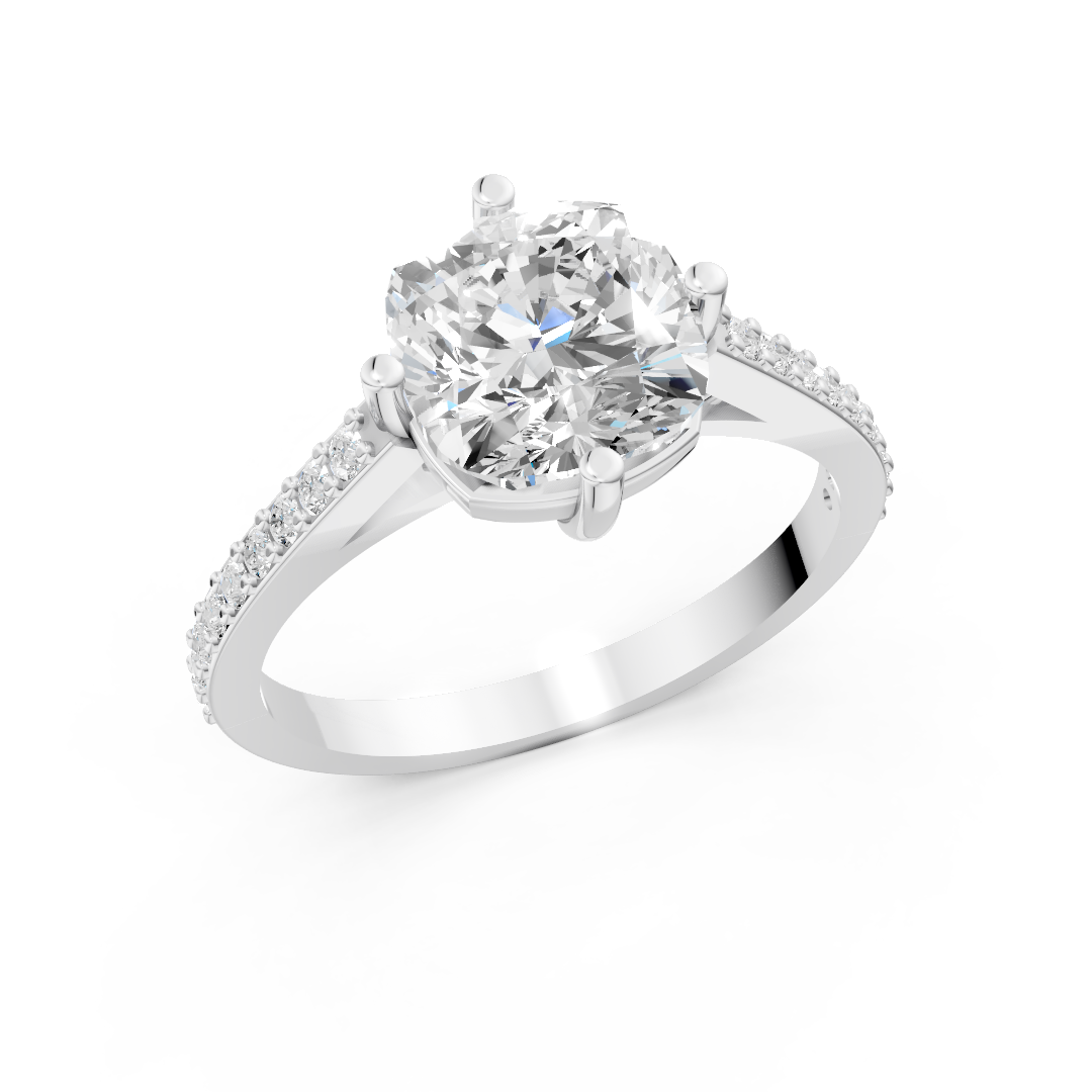 Cushion-Cut Solitaire Moissanite Diamond Ring with Pave Band in Premium Sterling Silver