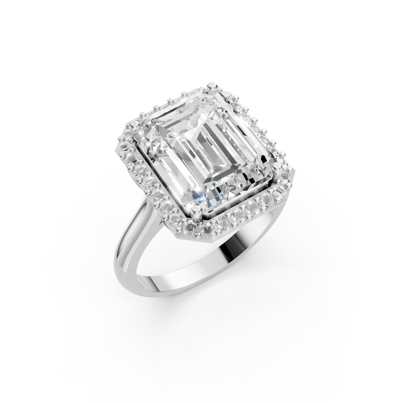 Emerald-Cut Halo Moissanite Ring in Premium Silver – Statement Engagement & Cocktail Ring