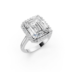 Emerald-Cut Halo Moissanite Ring in Premium Silver – Statement Engagement & Cocktail Ring