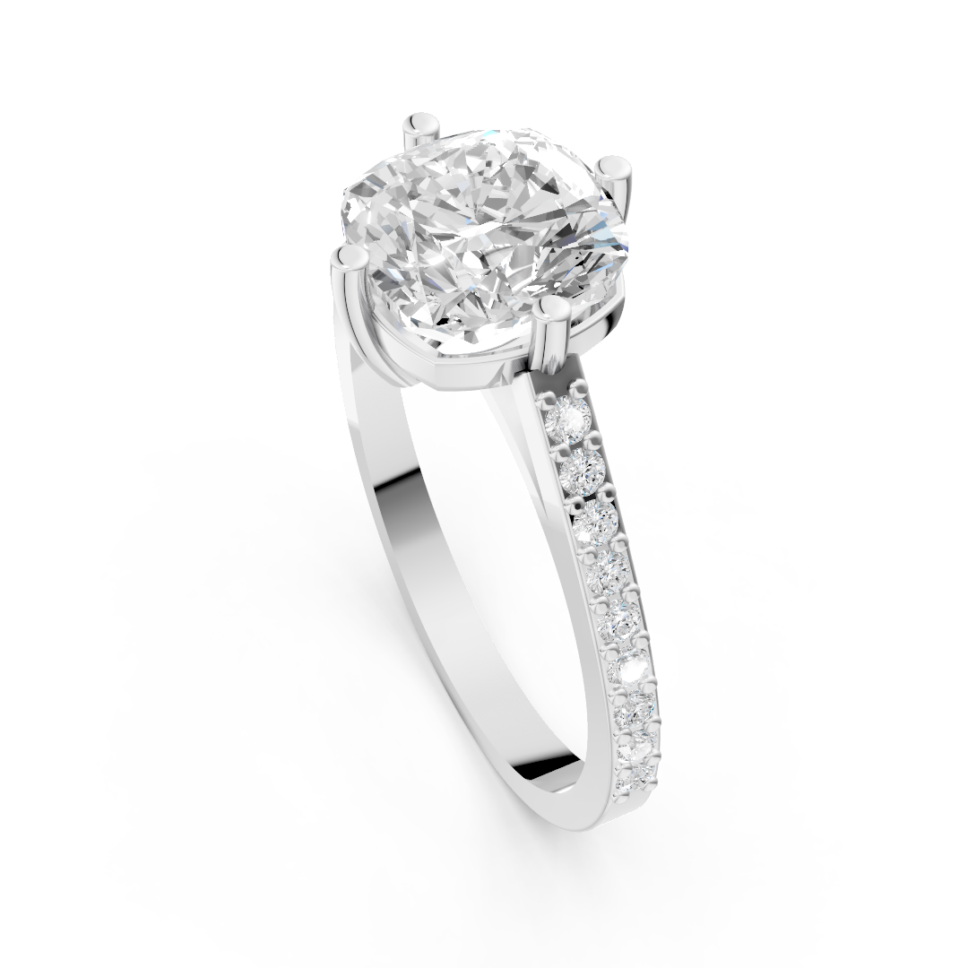 Cushion-Cut Solitaire Moissanite Diamond Ring with Pave Band in Premium Sterling Silver