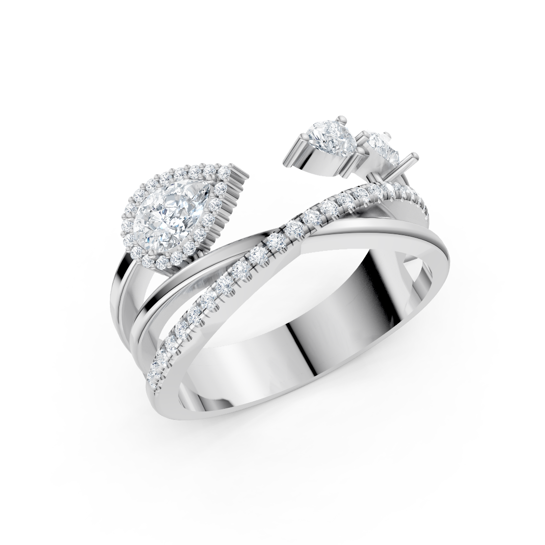 Multi-Layer Moissanite Open Ring – Dual Pear Cut & Pave Band Ring