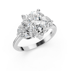Pear Cut Moissanite Ring with Marquise Side Diamonds in Premium White Gold