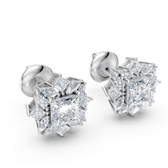 Radiant Cluster Moissanite Diamond Stud Earrings – Multi-Shape Halo Sparkle