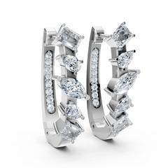 Luxury Multi-Shape Moissanite Hoop Earrings – White Gold Finish