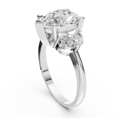 Pear Cut Moissanite Ring with Marquise Side Diamonds in Premium White Gold
