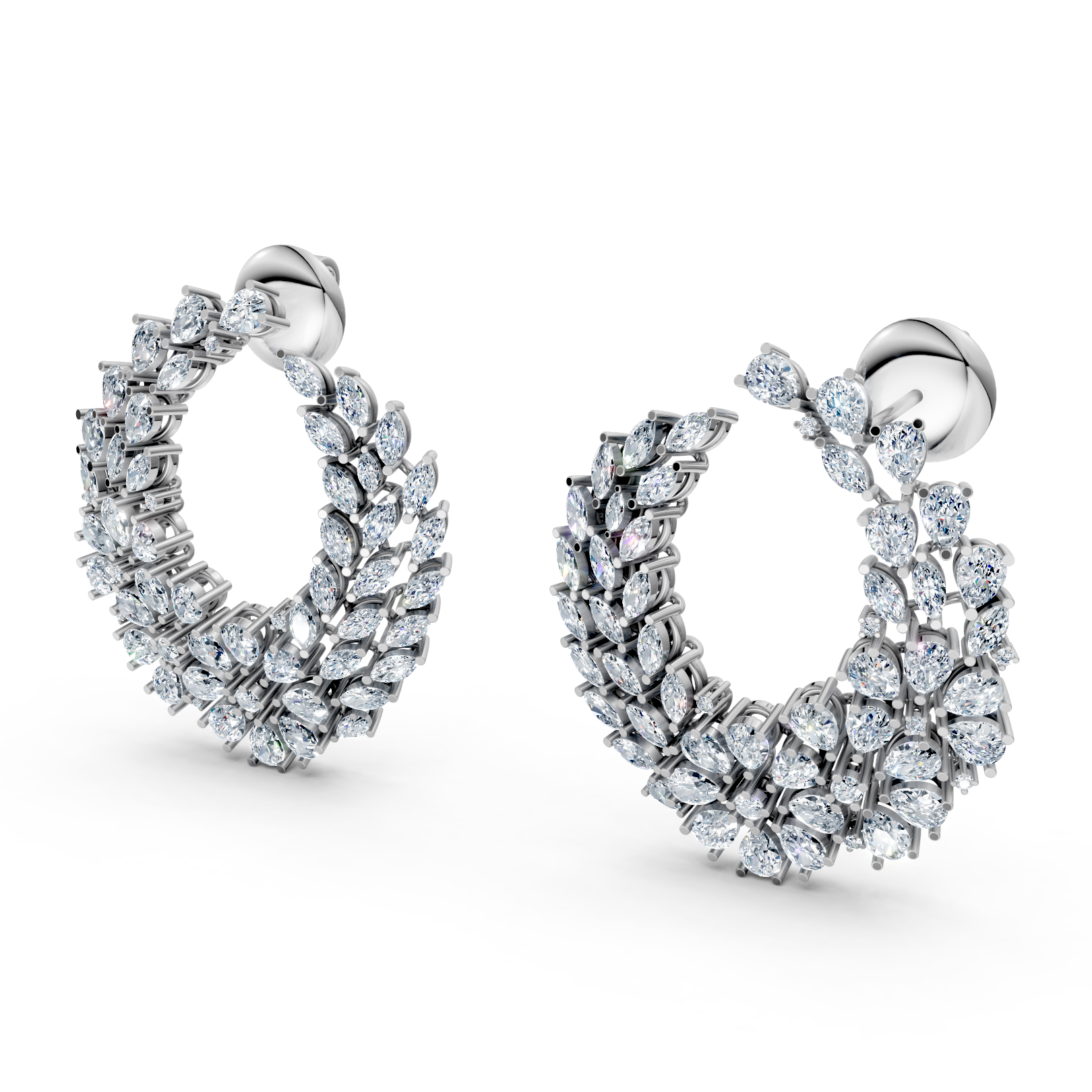 Sstringz Luxury Marquise & Pear Cluster Hoop Earrings – Statement Moissanite Diamond Hoops