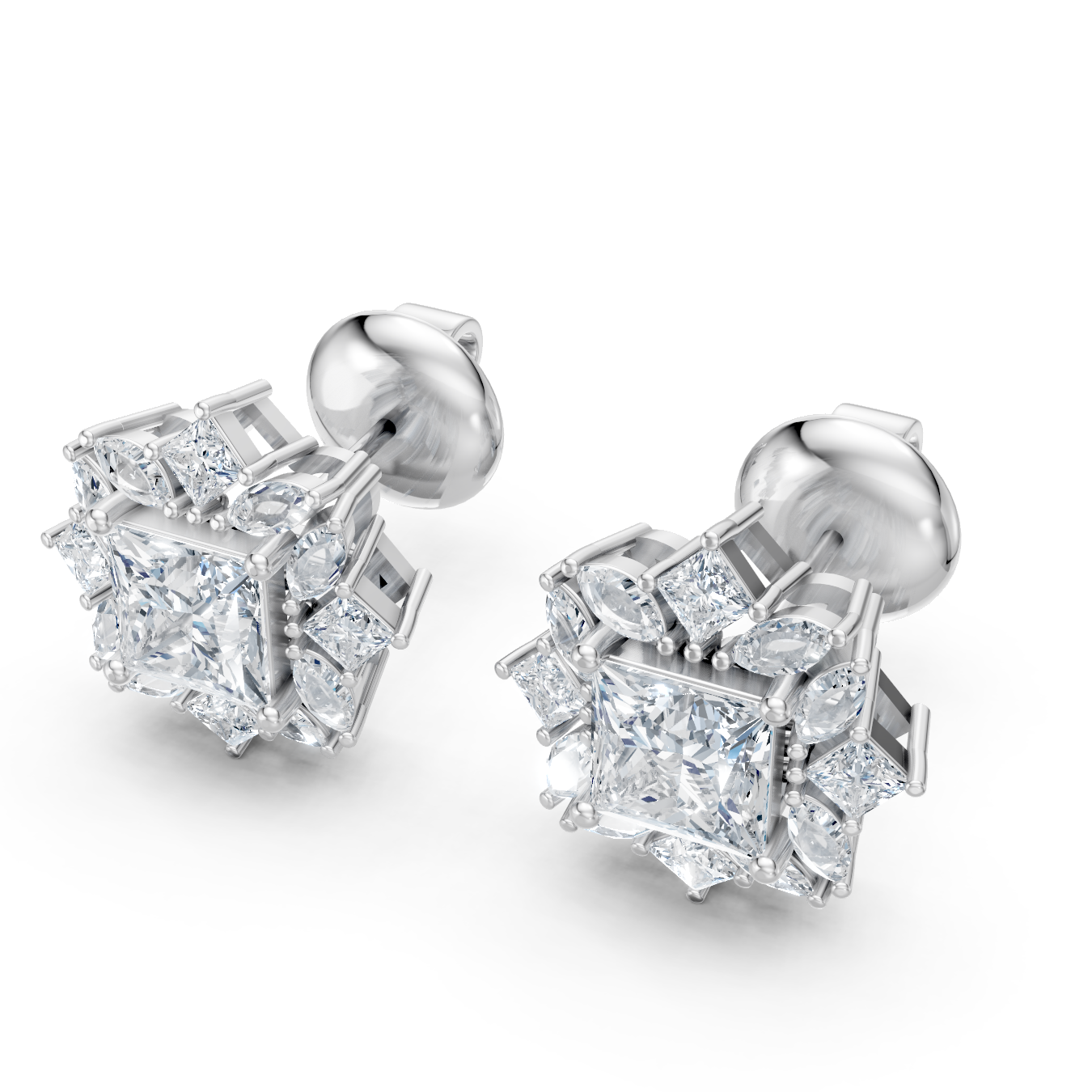 Radiant Cluster Moissanite Diamond Stud Earrings – Multi-Shape Halo Sparkle