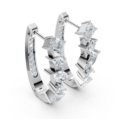 Luxury Multi-Shape Moissanite Hoop Earrings – White Gold Finish