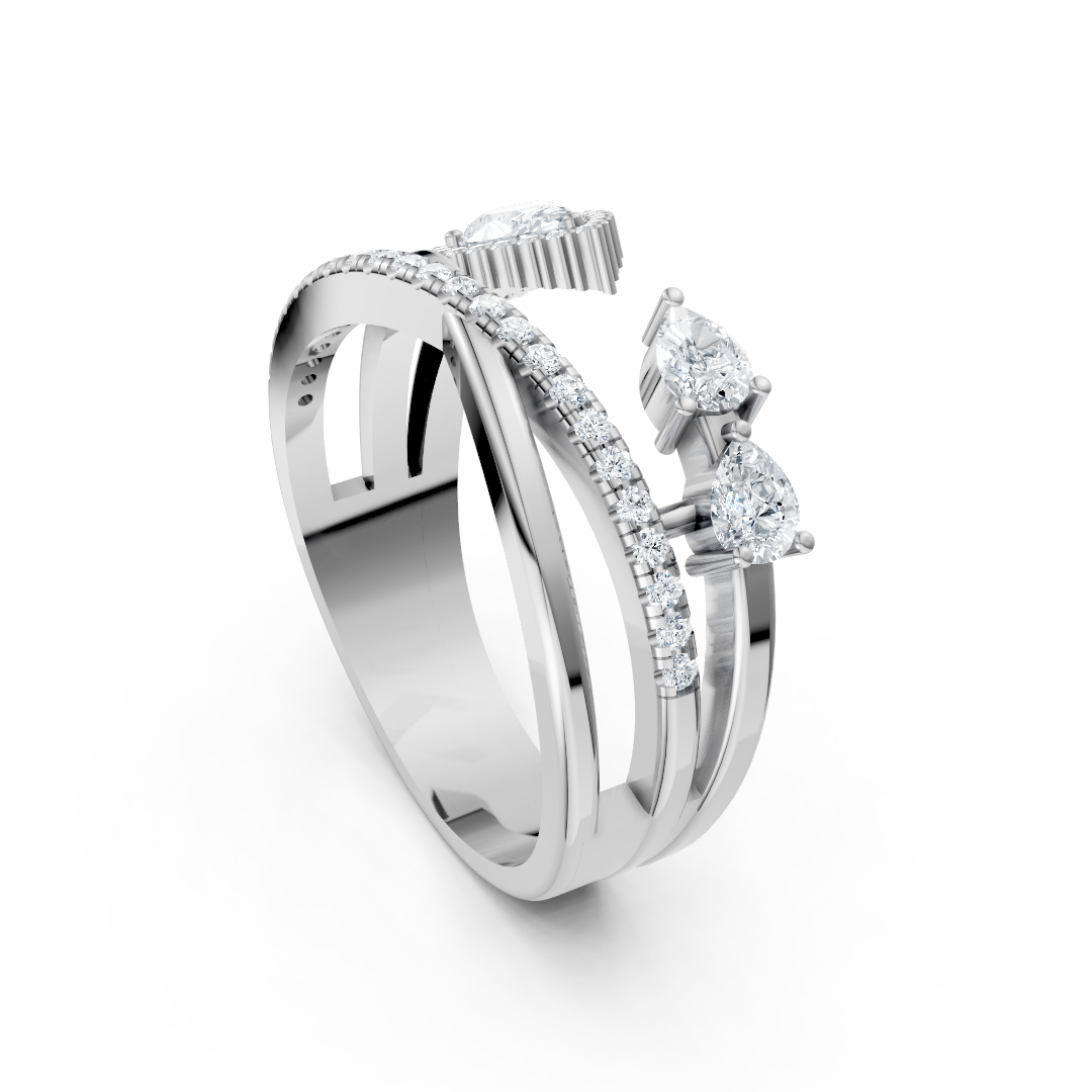 Multi-Layer Moissanite Open Ring – Dual Pear Cut & Pave Band Ring