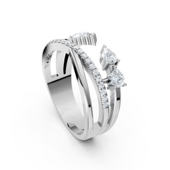 Multi-Layer Moissanite Open Ring – Dual Pear Cut & Pave Band Ring