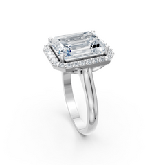 Emerald-Cut Halo Moissanite Ring in Premium Silver – Statement Engagement & Cocktail Ring