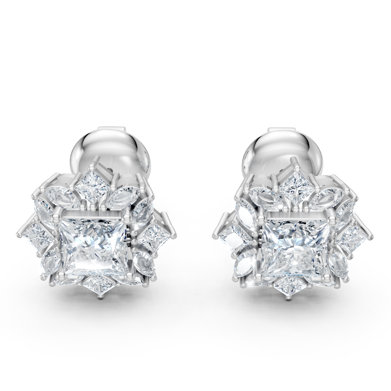 Radiant Cluster Moissanite Diamond Stud Earrings – Multi-Shape Halo Sparkle