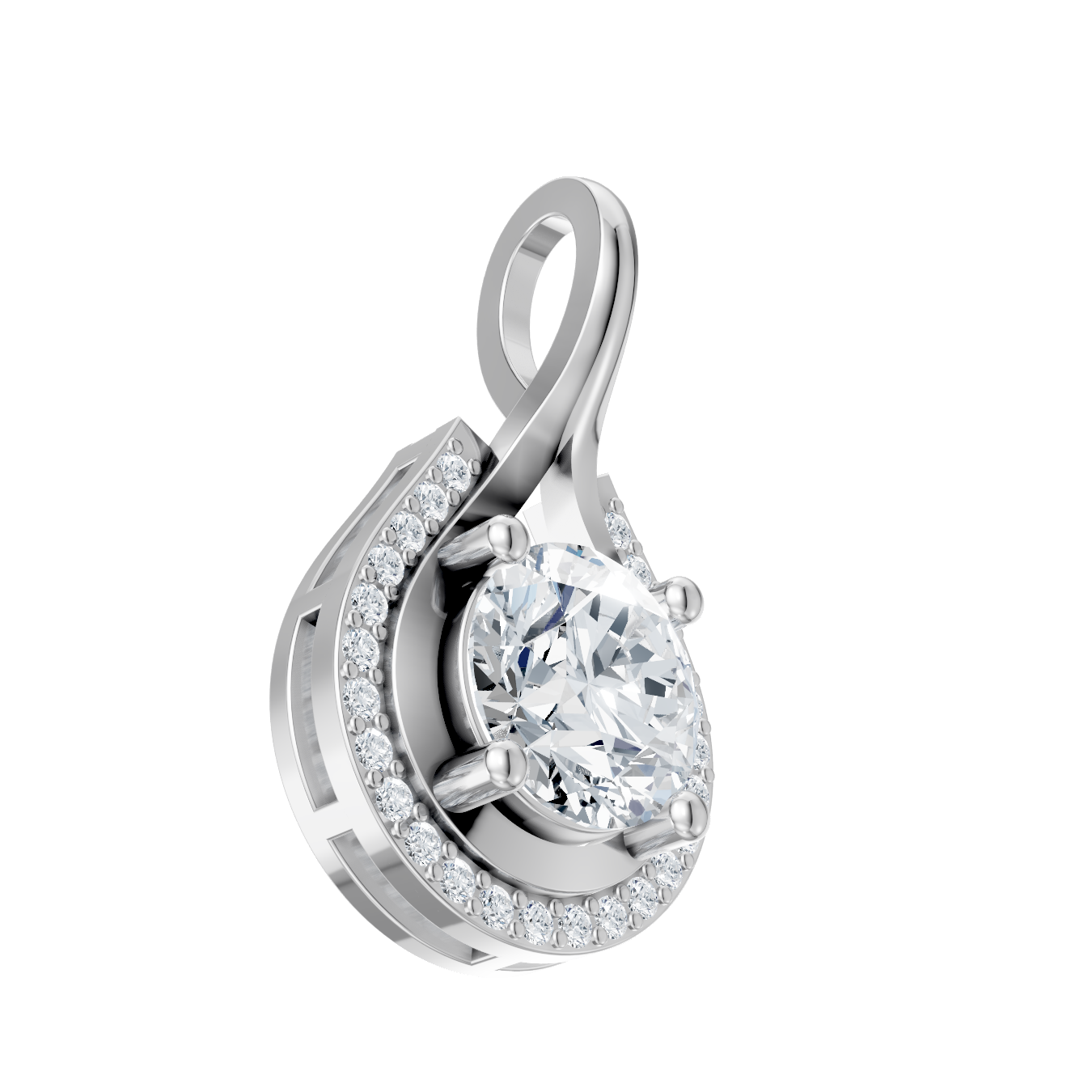 Eternal Teardrop Halo Moissanite Diamond Pendant – Round Brilliant Centerpiece in 925 Silver
