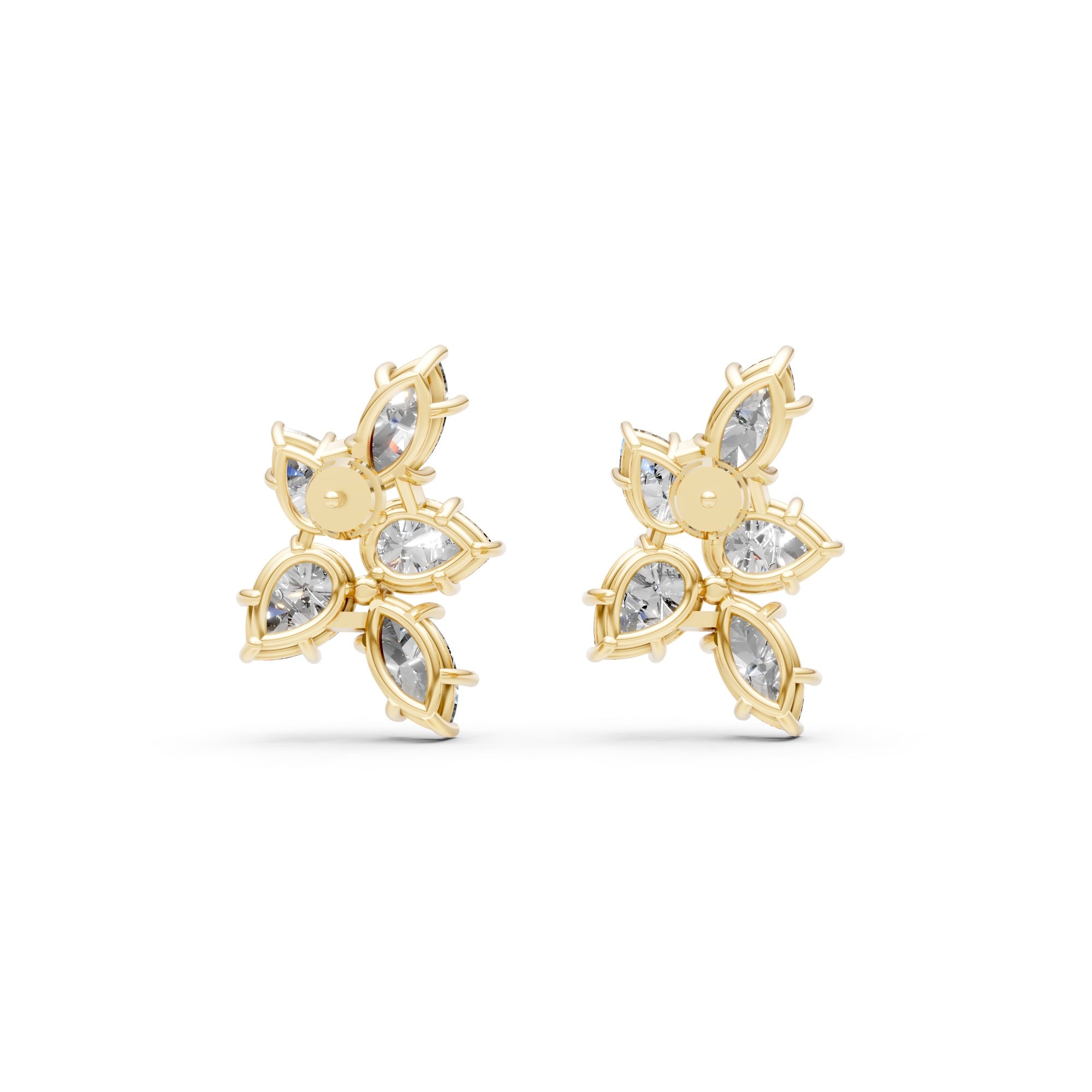 Marquise & Pear Cluster Floral Stud Earrings – 18K Gold-Plated Moissanite Diamonds Earrings