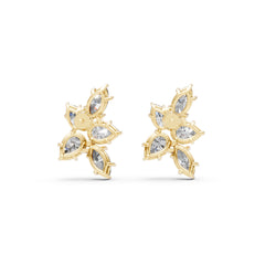Marquise & Pear Cluster Floral Stud Earrings – 18K Gold-Plated Moissanite Diamonds Earrings