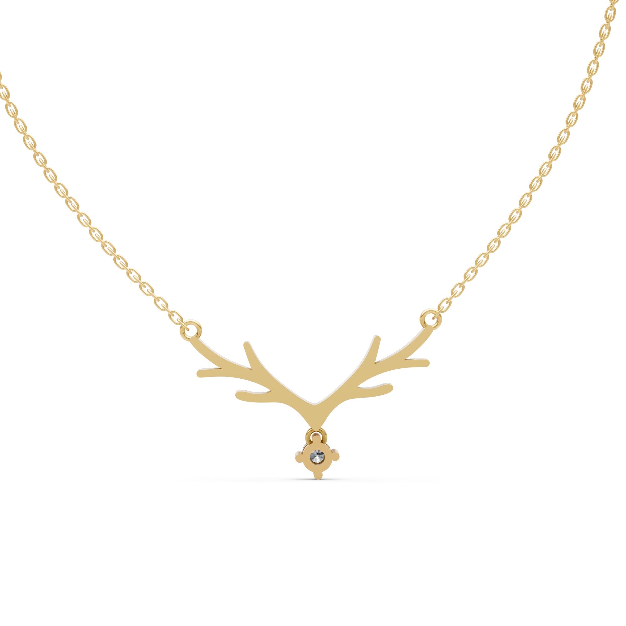 Minimal Antler Moissanite Diamond Pendant Necklace – 18K Gold-Plated Elegant Statement Chain