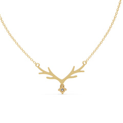 Minimal Antler Moissanite Diamond Pendant Necklace – 18K Gold-Plated Elegant Statement Chain