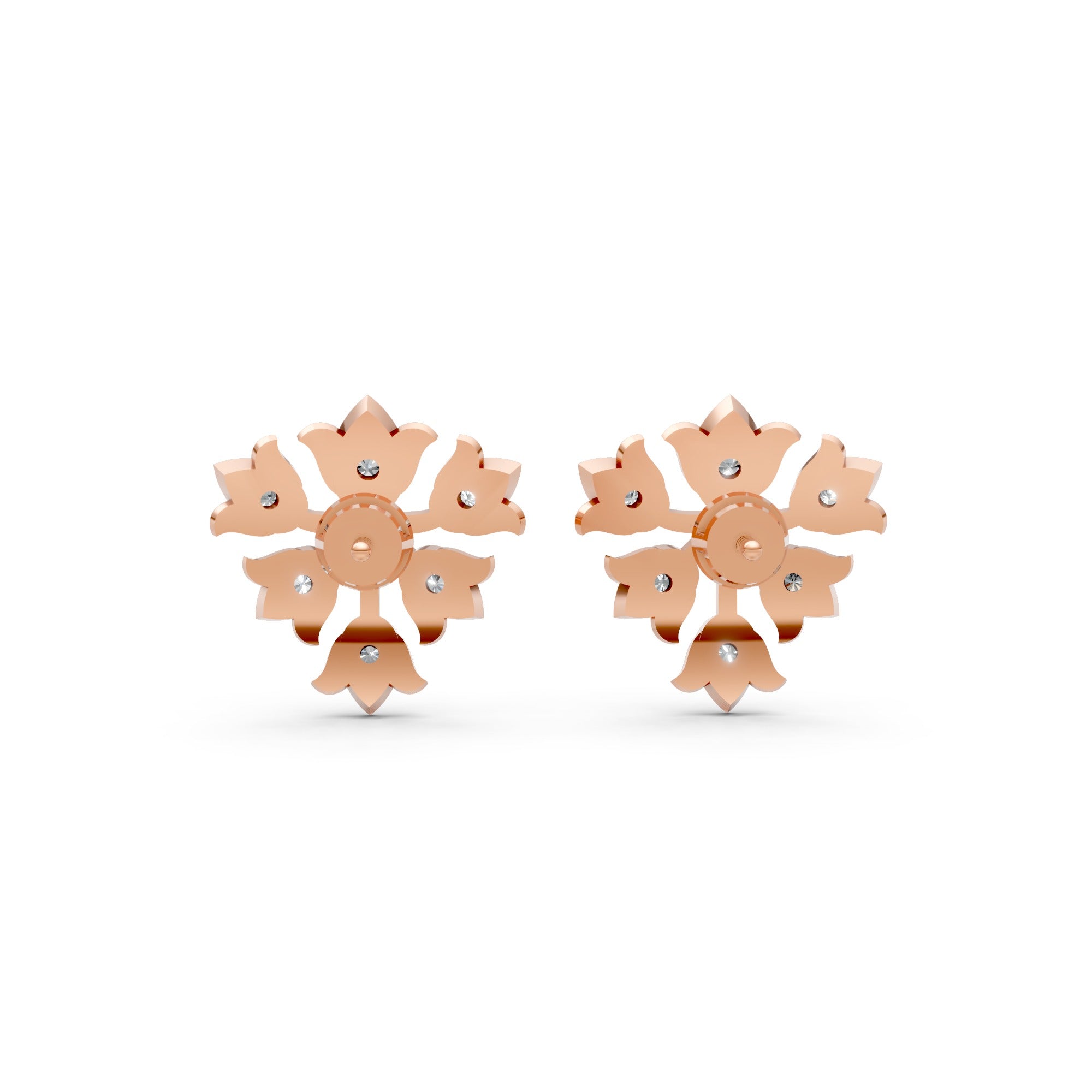 Rose Gold Floral Bloom Moissanite Diamond Stud Earrings
