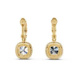 Cushion-Cut Moissanite Halo Dangle Earrings – 18K Gold-Plated Luxury Drop Earrings