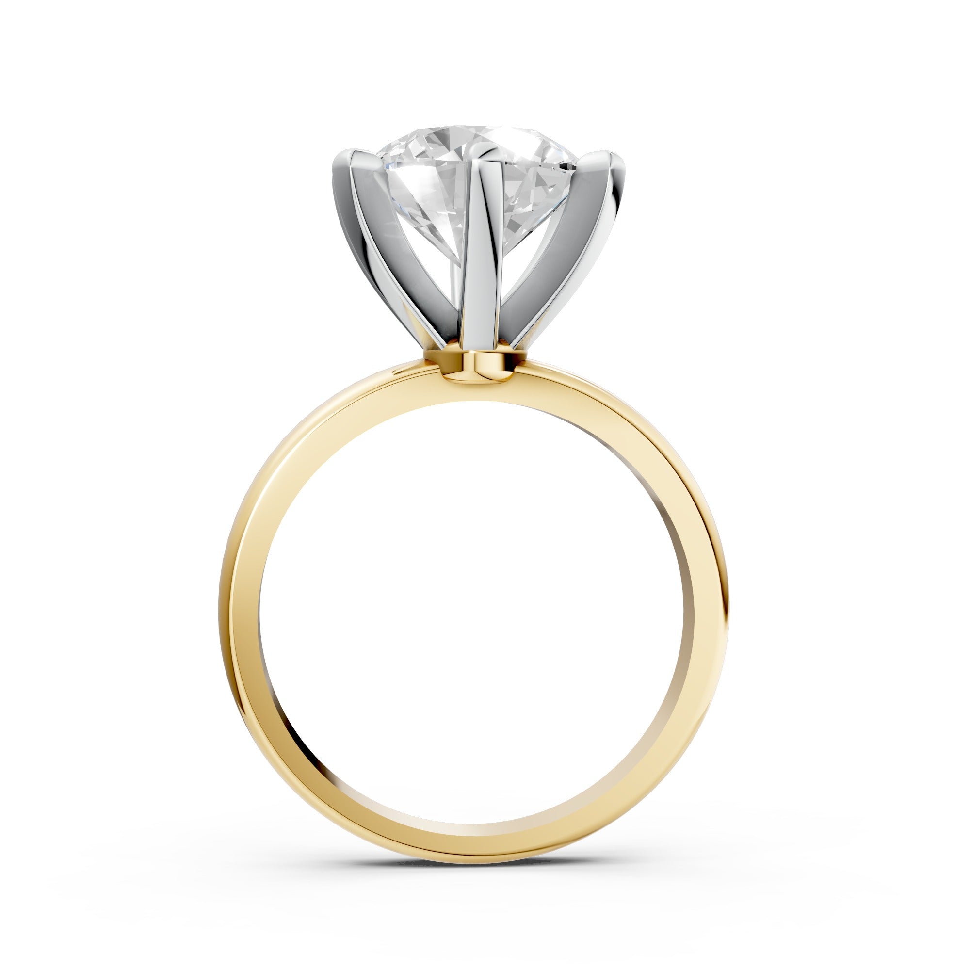 Classic Two-Tone Six-Prong Moissanite Solitaire Ring – 18K Gold Polish