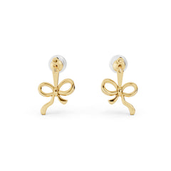 Sstringz Elegant Pearl Bow Stud Earrings – 18K Gold Plated | Minimal & Classy Daily Wear Earrings