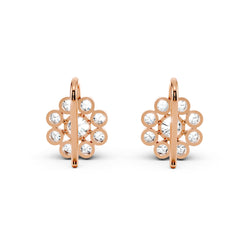 Rose Gold Floral Cluster Moissanite Diamond Stud Earrings – Halo Flower Design