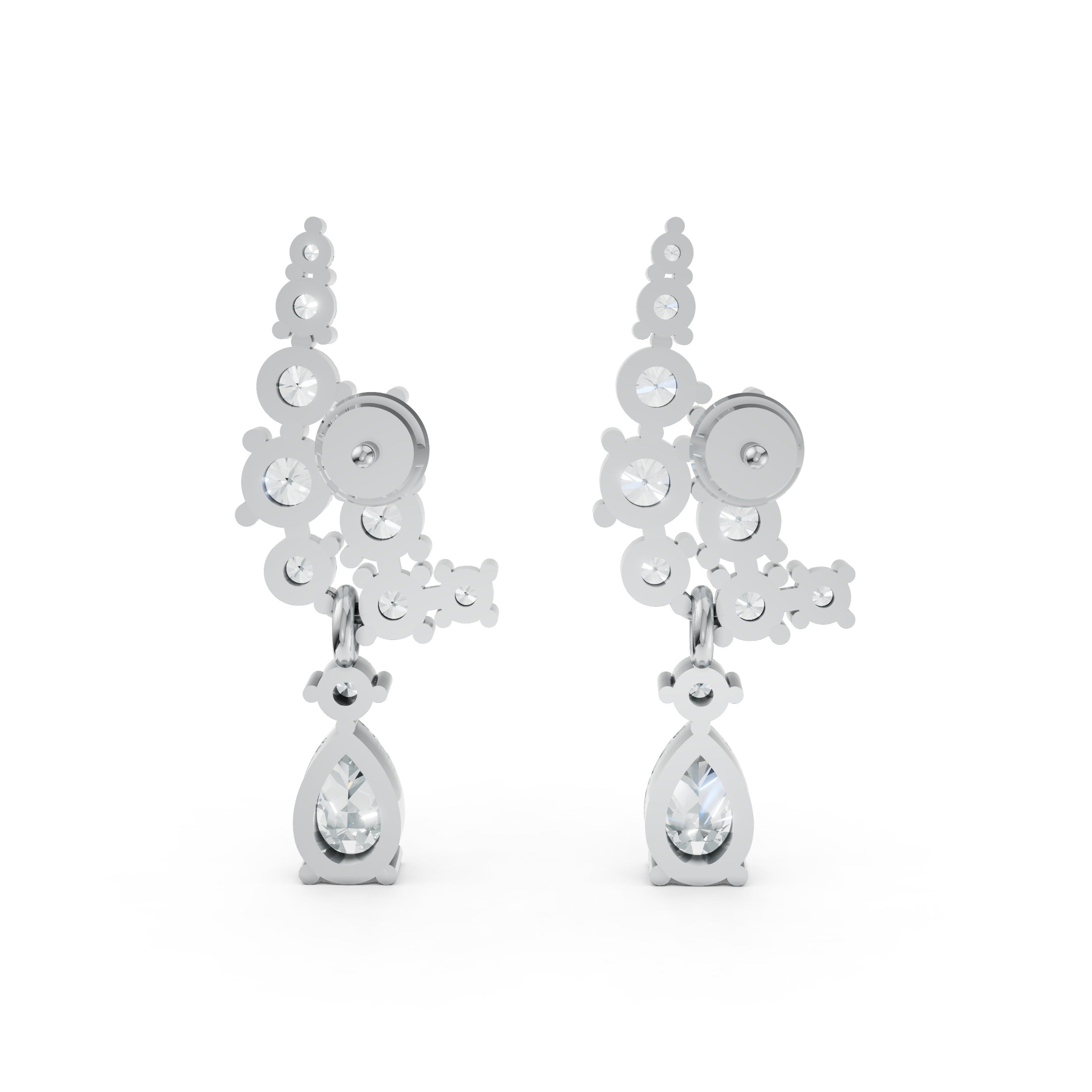 Sstringz Sparkling Cascade Cluster Stud Earrings – Moissanite Diamond in Sterling Silver