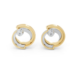 Dual-Tone Modern Spiral Circle Stud Earrings – 18K Gold Polish