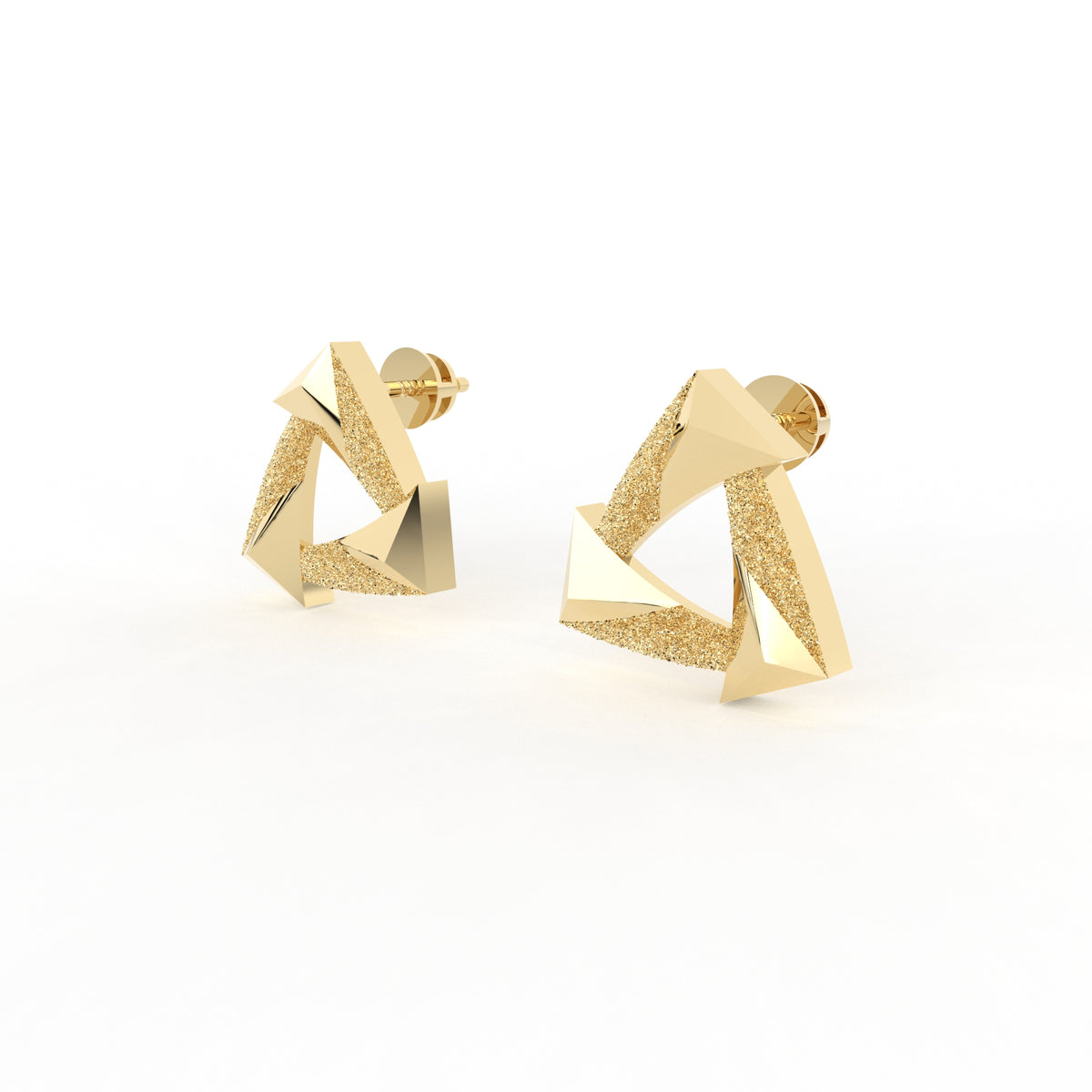 Sstringz Geometric Textured Triangle Gold-Plated Statement Stud Earrings