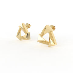 Sstringz Geometric Textured Triangle Gold-Plated Statement Stud Earrings
